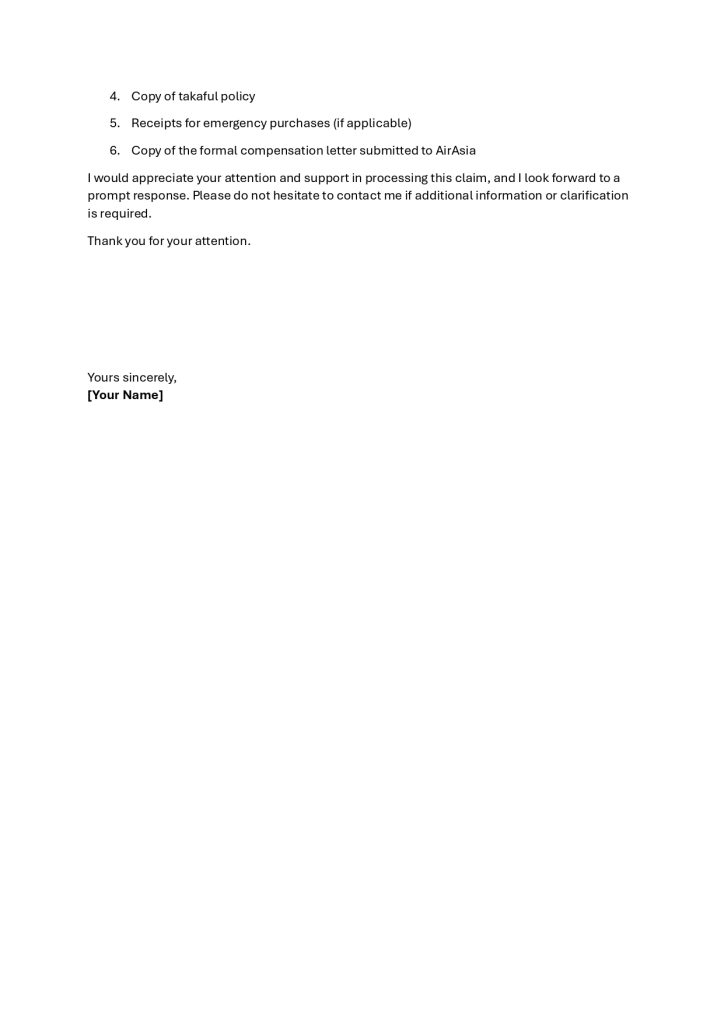 Surat Claim Etiqa Baggage Delay