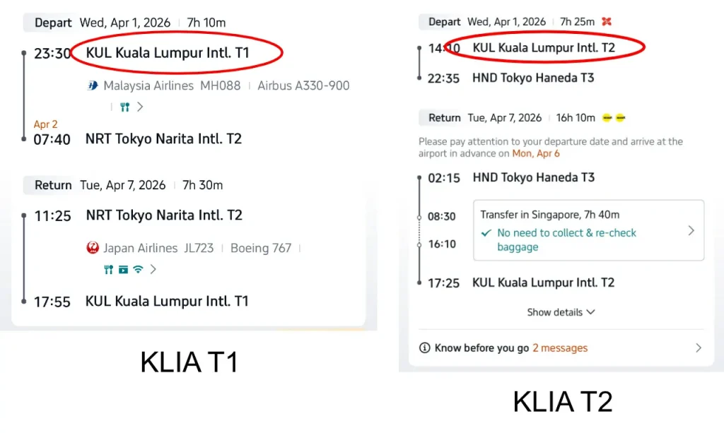 tiket flight klia 1 klia 2