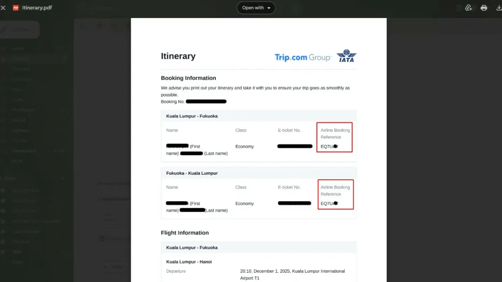 cara check tiket flight no. pnr dari emel