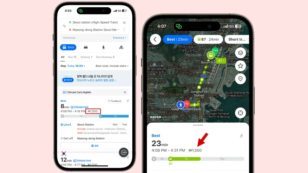 naver map tengok harga train