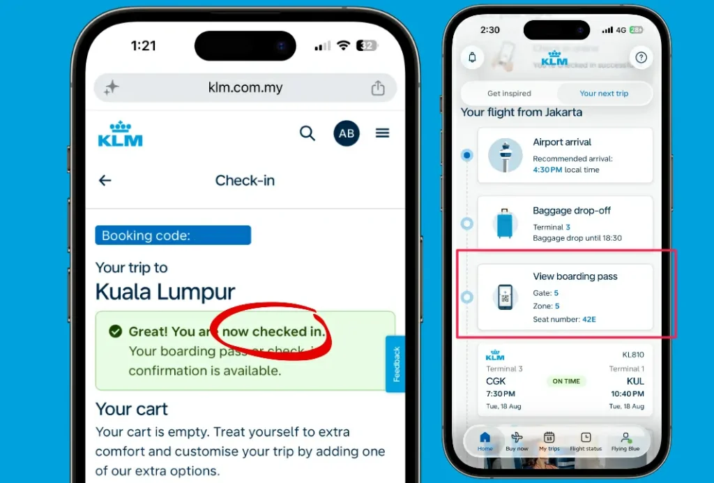 berjaya check-in flight KLM