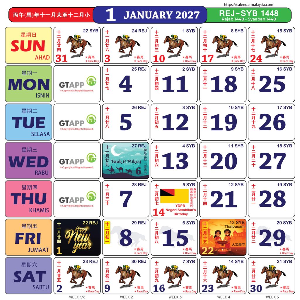 kalendar kuda januari 2027